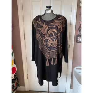 Women's Picadilly Plus Black Gold Tunic Top small